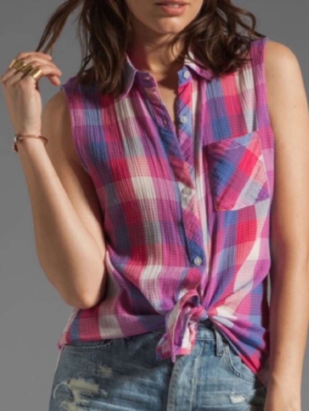 Rails 'Hannah' Women's Cotton Plaid Sleeveless Button-Down Shirt - Sz M